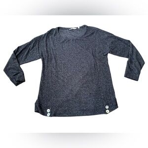 Soft Surroundings Gray Ribbed Button Long Sleeve Cozy Casual Stretch Top